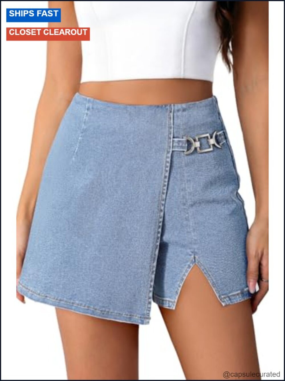 High Waist Denim Skorts with Split Hem Wrap Skirts with Shorts